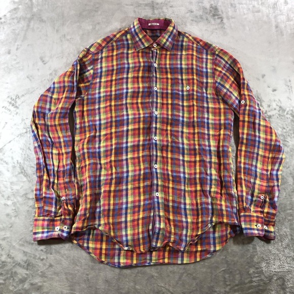 Bugatchi Uomo Other - Bugatchi Uomo Shirt Mens Medium Multicolor Linen Long Sleeve Button Front